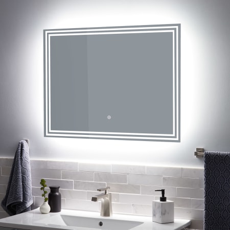Signature Hardware Harrington 32" W x 24" H Modern Rectangular Aluminum Frameless Bathroom Wall Mirror with LED Lighting Touch Sensor