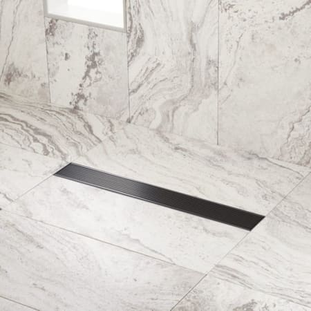 Signature Hardware Carmen 32" Linear Shower Drain with Flange Matte Black
