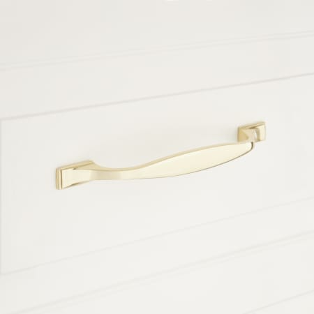 Signature Hardware Kemling 6-3/8 Inch Center to Center Handle Cabinet Pull Polished Brass