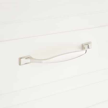 Signature Hardware Kemling 6-3/8 Inch Center to Center Handle Cabinet Pull Polished Nickel