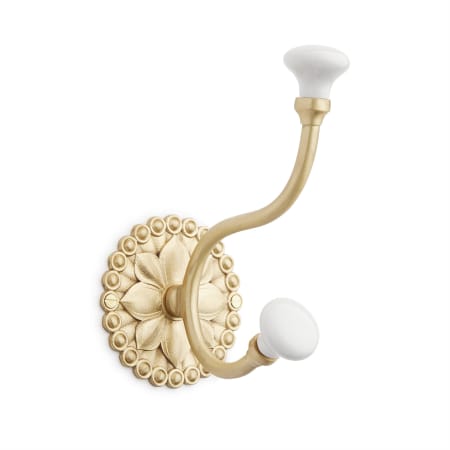 Signature Hardware Beaded Floral 3-3/8 Inch Wide Double Coat and Hat Hook Satin Brass