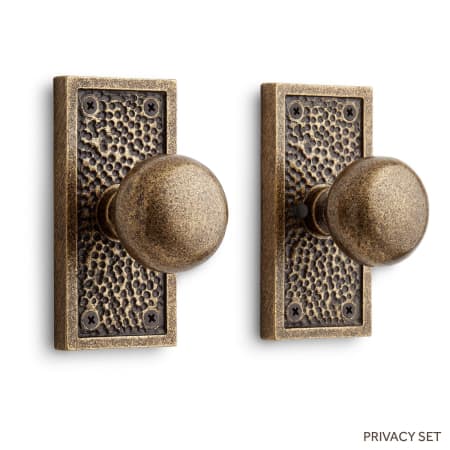 Signature Hardware Traeger Solid Brass Privacy Door Knob Set with 2-3/8" Backset Antique Brass