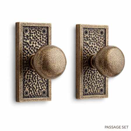 Signature Hardware Traeger Solid Brass Passage Door Knob Set with 2-3/8" Backset Antique Brass