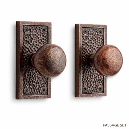 Signature Hardware Traeger Solid Bronze Passage Door Knob Set with 2-3/8" Backset Antique Copper