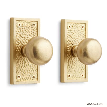 Signature Hardware Traeger Solid Brass Passage Door Knob Set with 2-3/8" Backset Satin Brass
