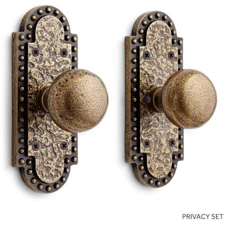 Signature Hardware Marconi Solid Brass Privacy Door Knob Set with 2-3/8" Backset Antique Brass