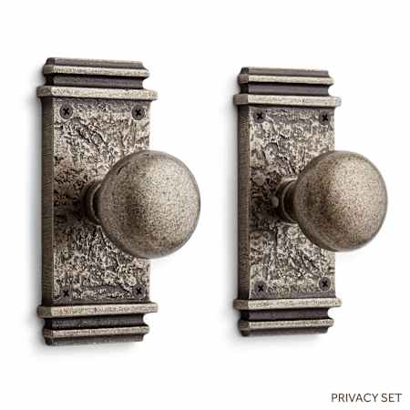 Signature Hardware Griggs Solid Bronze Privacy Door Knob Set with 2-3/4" Backset Antique Pewter
