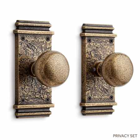 Signature Hardware Griggs Solid Brass Privacy Door Knob Set with 2-3/4" Backset Antique Brass