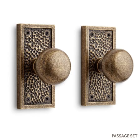 Signature Hardware Traeger Solid Brass Passage Door Knob Set with 2-3/4" Backset Antique Brass