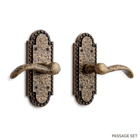 Signature Hardware Marconi Left Handed Solid Brass Passage Door Lever Set with 2-3/4" Backset Antique Brass
