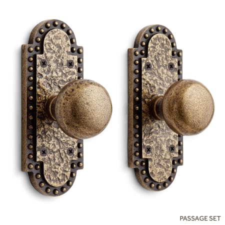 Signature Hardware Marconi Solid Brass Passage Door Knob Set with 2-3/4" Backset Antique Brass
