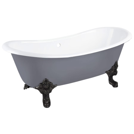 Signature Hardware Lena 72" Cast Iron Soaking Clawfoot Tub with Pre-Drilled Overflow Hole and 7" Rim Holes - Less Drain Dark Gray / Black Feet