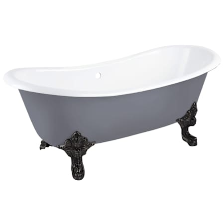 Signature Hardware Lena 72" Cast Iron Soaking Clawfoot Tub with Pre-Drilled Overflow Hole - Less Drain Dark Gray / Black Feet