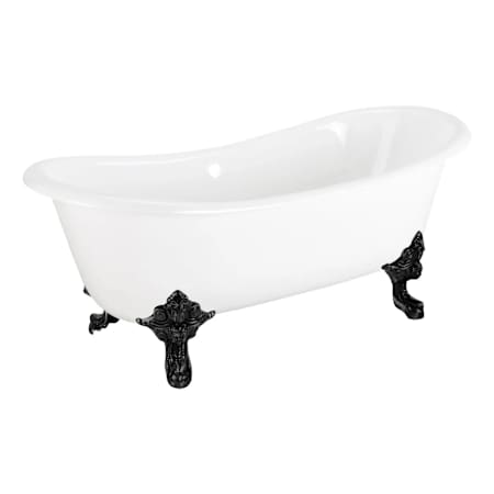 Signature Hardware Lena 72" Cast Iron Soaking Clawfoot Tub with Rolled Rim - Less External Drain and Overflow and Faucet Holes White / Black Feet
