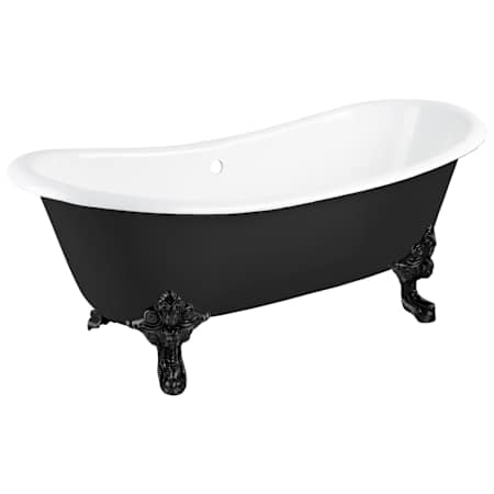 Signature Hardware Lena 72" Cast Iron Soaking Clawfoot Tub with Rolled Rim - Less External Drain and Overflow and Faucet Holes Black / Black Feet