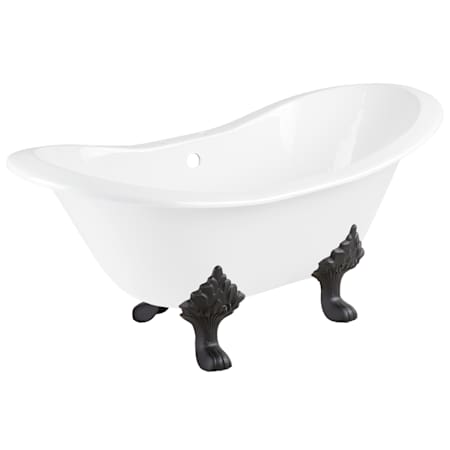 Signature Hardware Arabella 61" Cast Iron Soaking Clawfoot Tub with Pre-Drilled Overflow, Tap Deck and 7" Faucet Holes - Less Drain and Overflow White / Black Feet