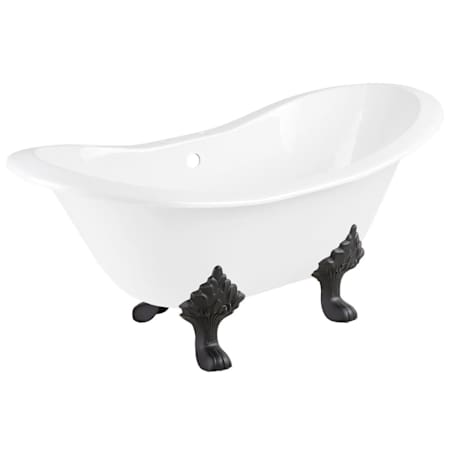 Signature Hardware Arabella 61" Cast Iron Soaking Clawfoot Tub with Pre-Drilled Overflow and Tap Deck - Less External Drain and Overflow and Faucet Holes White / Black Feet