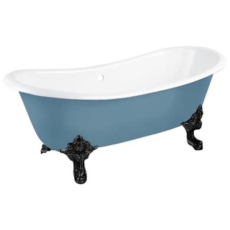 Signature Hardware Lena 72" Cast Iron Soaking Clawfoot Tub with Pre-Drilled Overflow Hole - Less Drain Slate Blue / Black Feet