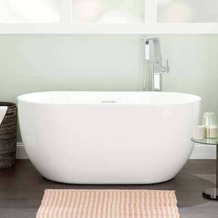 Signature Hardware Boyce 56" Free Standing Acrylic Soaking Tub with Integrated Drain and Overflow White / White Drain