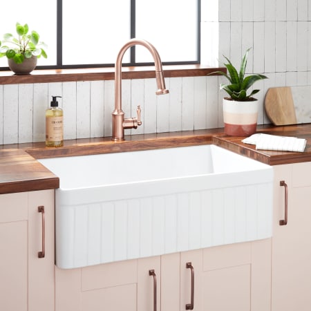 Signature Hardware Curington 30" Farmhouse Single Basin Fireclay Kitchen Sink with Flute Apron White