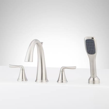 Signature Hardware Provincetown Deck Mounted Roman Tub Filler with Hand Shower - Less Rough-In Valve Brushed Nickel