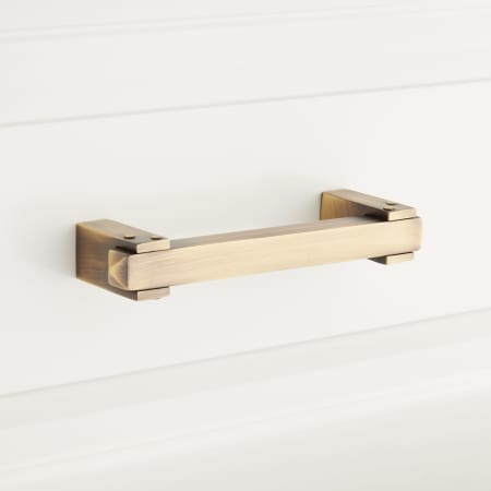 Signature Hardware 4" Hovland Solid Brass Cabinet Pull Antique Brass