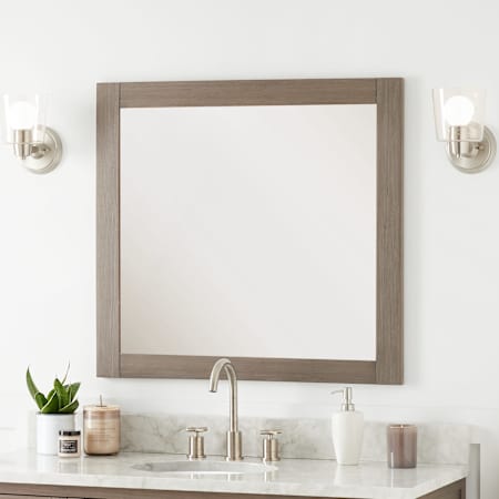 Signature Hardware Fallbrook 31-1/2" x 34" Framed Bathroom Mirror Ash Brown