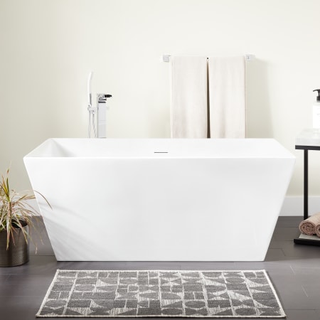 Signature Hardware Hibiscus 59" Rectangular Acrylic Soaking Tub with Integrated Drain and Overflow White
