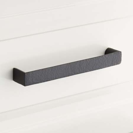 Signature Hardware 6" Grohl Hammered Brass Cabinet Pull Matte Black