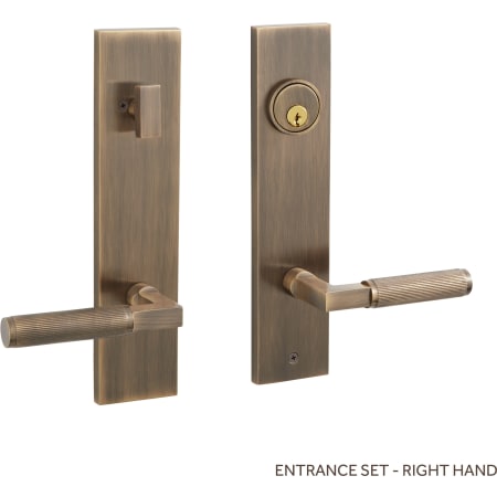 Signature Hardware Satcher Solid Brass Keyed Entry Door Knob Set with 2-3/4" Backset Antique Brass