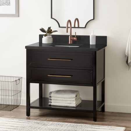 Signature Hardware Robertson 36" Freestanding Mahogany Single Basin Vanity Set with Cabinet, Vanity Top, and Rectangular Undermount Sink - Single Faucet Hole Black / Absolute Black