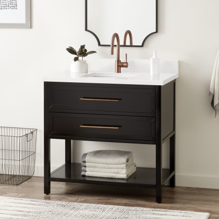 Signature Hardware Robertson 36" Freestanding Mahogany Single Basin Vanity Set with Cabinet, Vanity Top, and Rectangular Undermount Sink - Single Faucet Hole Black / Arctic White