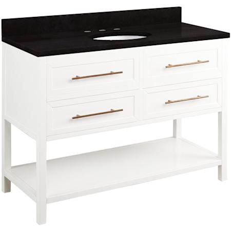 Signature Hardware Robertson 48" Freestanding Mahogany Single Basin Vanity Set with Cabinet, Vanity Top, and Oval Undermount Sink - 8" Faucet Holes Bright White / Absolute Black