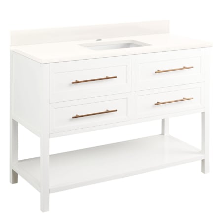 Signature Hardware Robertson 48" Freestanding Mahogany Single Basin Vanity Set with Cabinet, Vanity Top, and Rectangular Undermount Sink - Single Faucet Hole Bright White / Arctic White