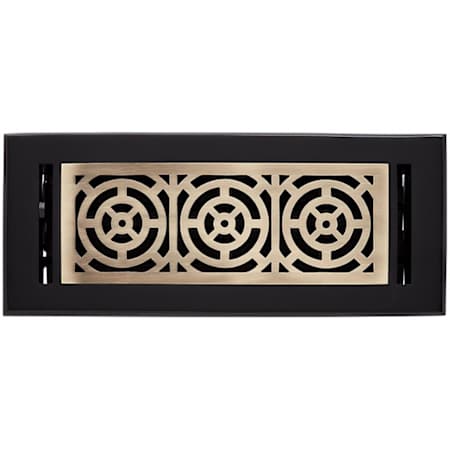 Signature Hardware Burrel Two-Tone Brass Floor Register - 4" x 14" Matte Black / Antique Brass