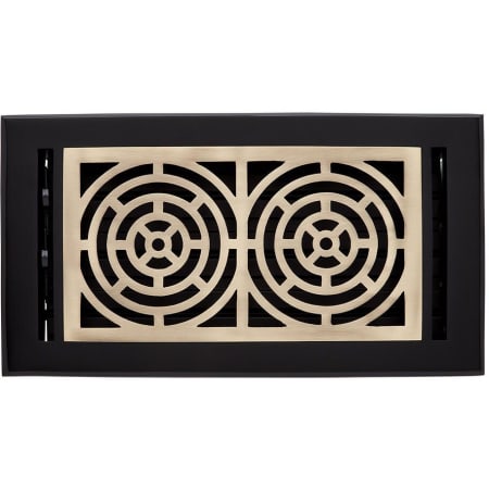 Signature Hardware Burrel Two-Tone Brass Floor Register - 6" x 14" Matte Black / Antique Brass