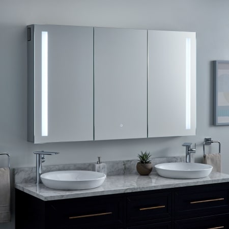 Signature Hardware Seren 53-1/4" x 32" Lighted Frameless 3 Door Medicine Cabinet with Tunable LED and Wireless Speaker Aluminum