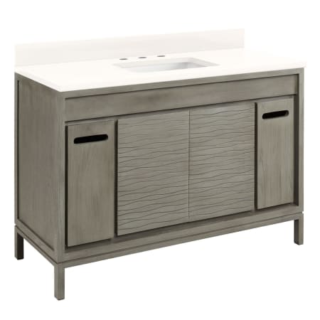 Signature Hardware Becker 48" Free Standing Single Vanity Set with Teak Cabinet, Vanity Top, and Rectangular Undermount Vitreous China Sink - 8" Faucet Holes Gray Wash / Arctic White