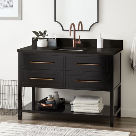 Signature Hardware Robertson 48" Freestanding Mahogany Single Basin Vanity Set with Cabinet, Vanity Top, and Rectangular Undermount Sink - Single Faucet Hole Black / Absolute Black