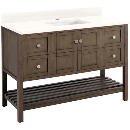 Signature Hardware Olsen 48" Freestanding Single Basin Vanity Set with Cabinet, Vanity Top, and Rectangular Undermount Sink - Single Faucet Hole Ash Brown / Arctic White