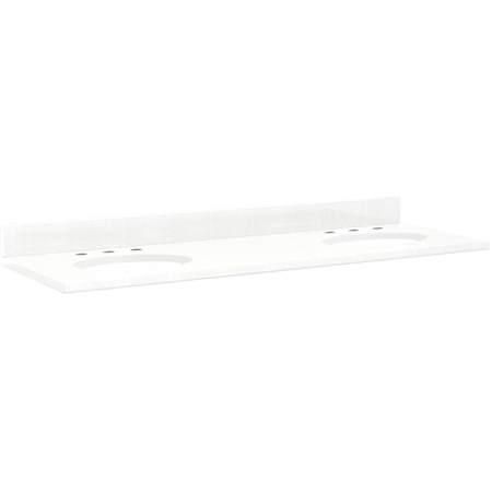 Signature Hardware 61" Quartz Vanity Top with Two Oval Undermount Single Basin Sinks and Matching Backsplash - 30-1/2" Sink Centers and 8" Widespread Drillings - Cabinet Sold Separately Feathered White Quartz