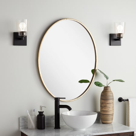 Signature Hardware Amyr 24" W x 31" H Modern Oval Framed Bathroom Wall Mirror Gold Leaf