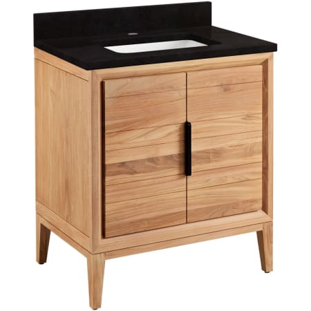 Signature Hardware Aliso 30" Freestanding Teak Single Basin Vanity Set with Cabinet, Vanity Top, and Rectangular Undermount Sink - Single Faucet Hole Natural Teak / Absolute Black