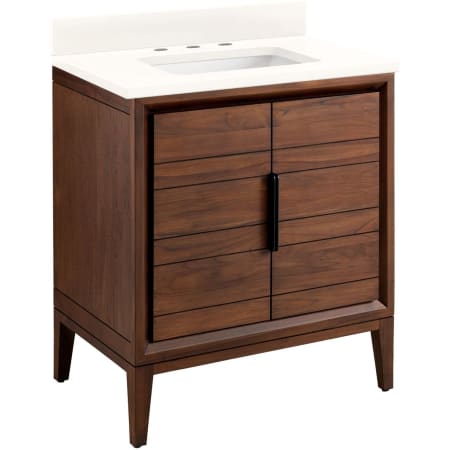 Signature Hardware Aliso 30" Freestanding Teak Single Basin Vanity Set with Cabinet, Vanity Top, and Rectangular Undermount Sink - 8" Widespread Faucet Holes Java / Arctic White