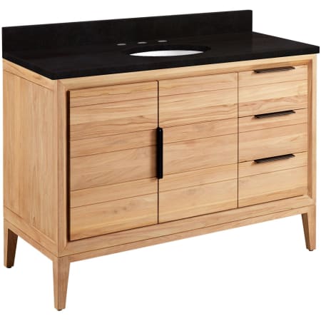 Signature Hardware Aliso 48" Freestanding Teak Single Basin Vanity Set with Cabinet, Vanity Top, and Oval Undermount Sink - 8" Widespread Faucet Holes Natural Teak / Absolute Black