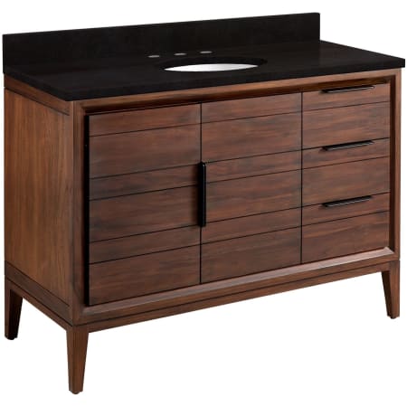 Signature Hardware Aliso 48" Freestanding Teak Single Basin Vanity Set with Cabinet, Vanity Top, and Oval Undermount Sink - 8" Widespread Faucet Holes Java / Absolute Black