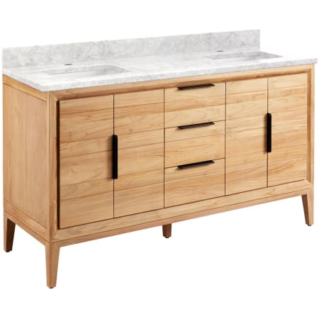 Signature Hardware Aliso 60" Freestanding Teak Double Basin Vanity Set with Cabinet, Vanity Top, and Rectangular Undermount Sinks - Single Faucet Holes
