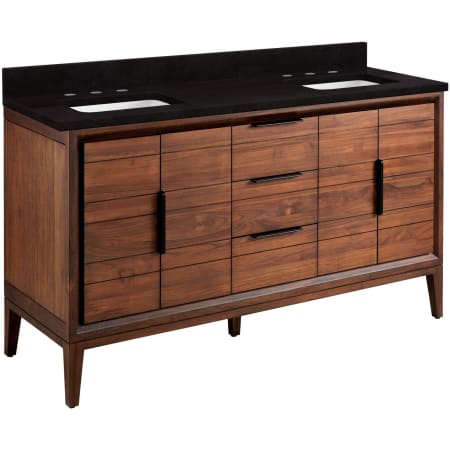 Signature Hardware Aliso 60" Double Vanity Set with Teak Cabinet, Quartz Vanity Top, and Rectangular Sinks - 1-1/2" Faucet Holes Java / Absolute Black