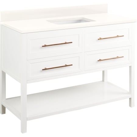 Signature Hardware Robertson 48" Freestanding Mahogany Single Basin Vanity Set with Cabinet, Vanity Top, and Rectangular Undermount Sink - No Faucet Holes Bright White / Arctic Snow