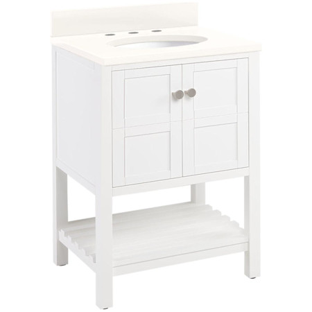 Signature Hardware Olsen 24" Freestanding Single Basin Vanity Set with Cabinet, Vanity Top, and Oval Undermount Sink - 8" Widespread Faucet Holes Soft White / Arctic White